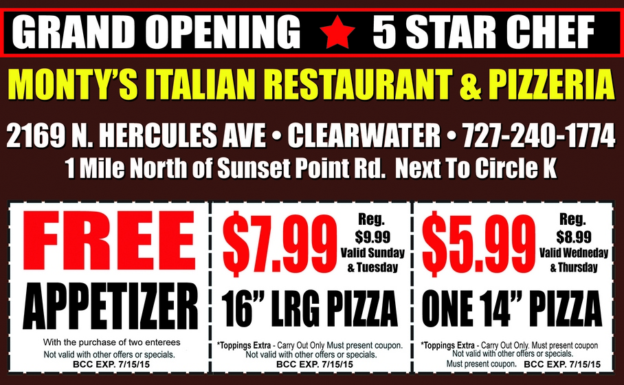 Coupon for Monty's Italian & Pizzaria